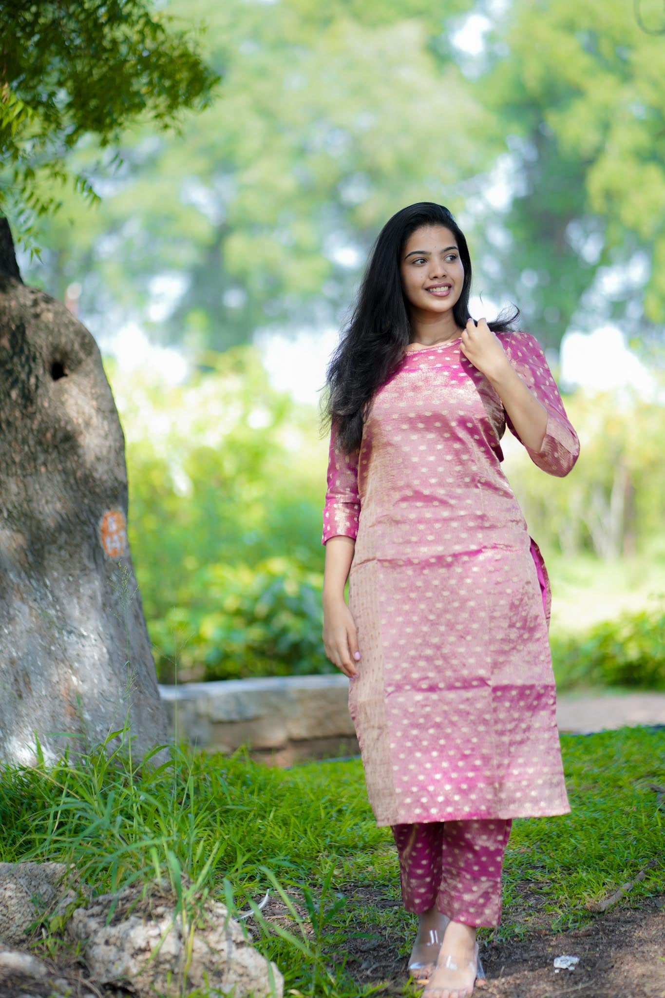 Pink Crush Banarasi Tissue Silk Suit Set with Zari & Buti Work
