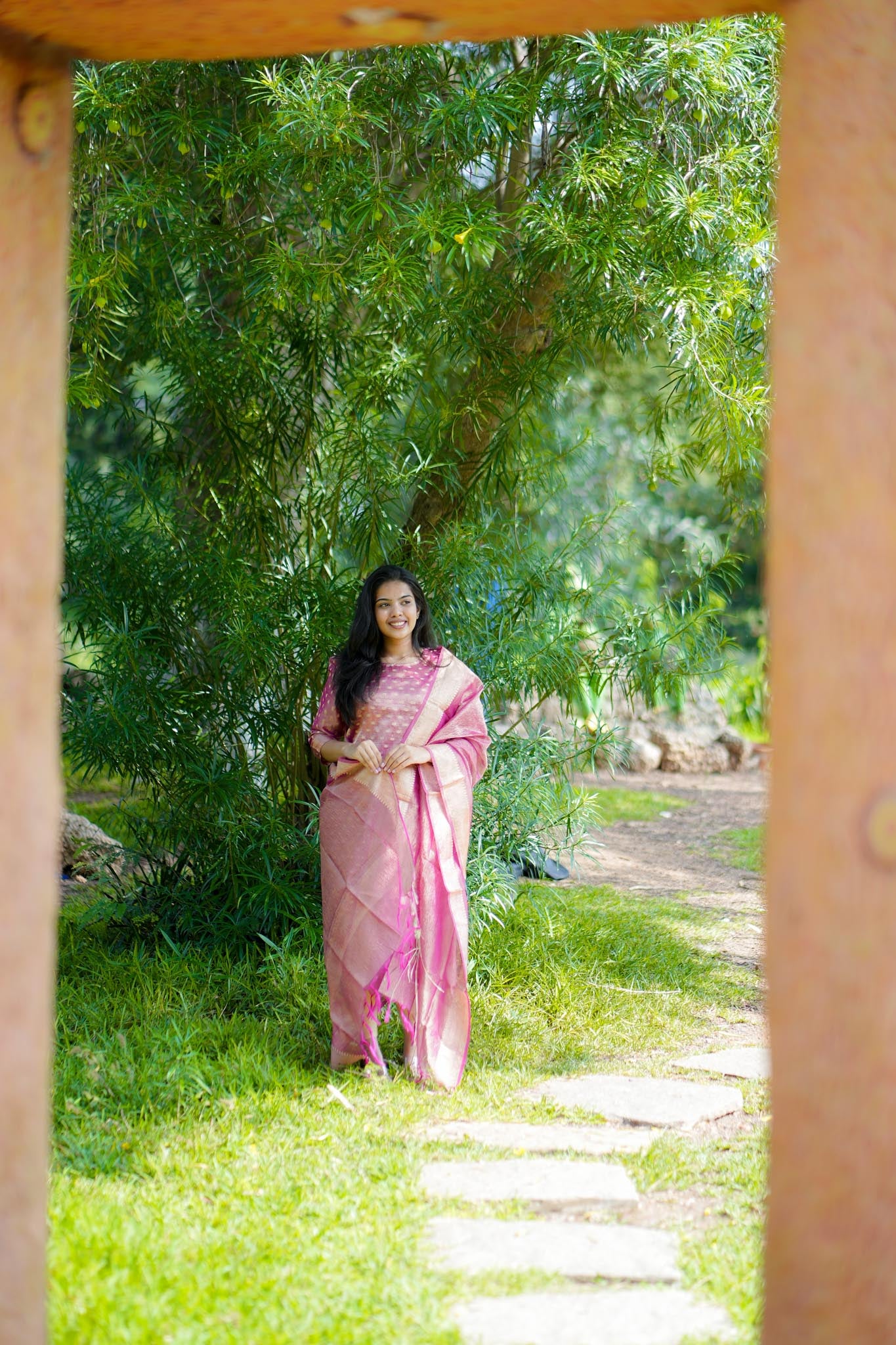 Pink Crush Banarasi Tissue Silk Suit Set with Zari & Buti Work