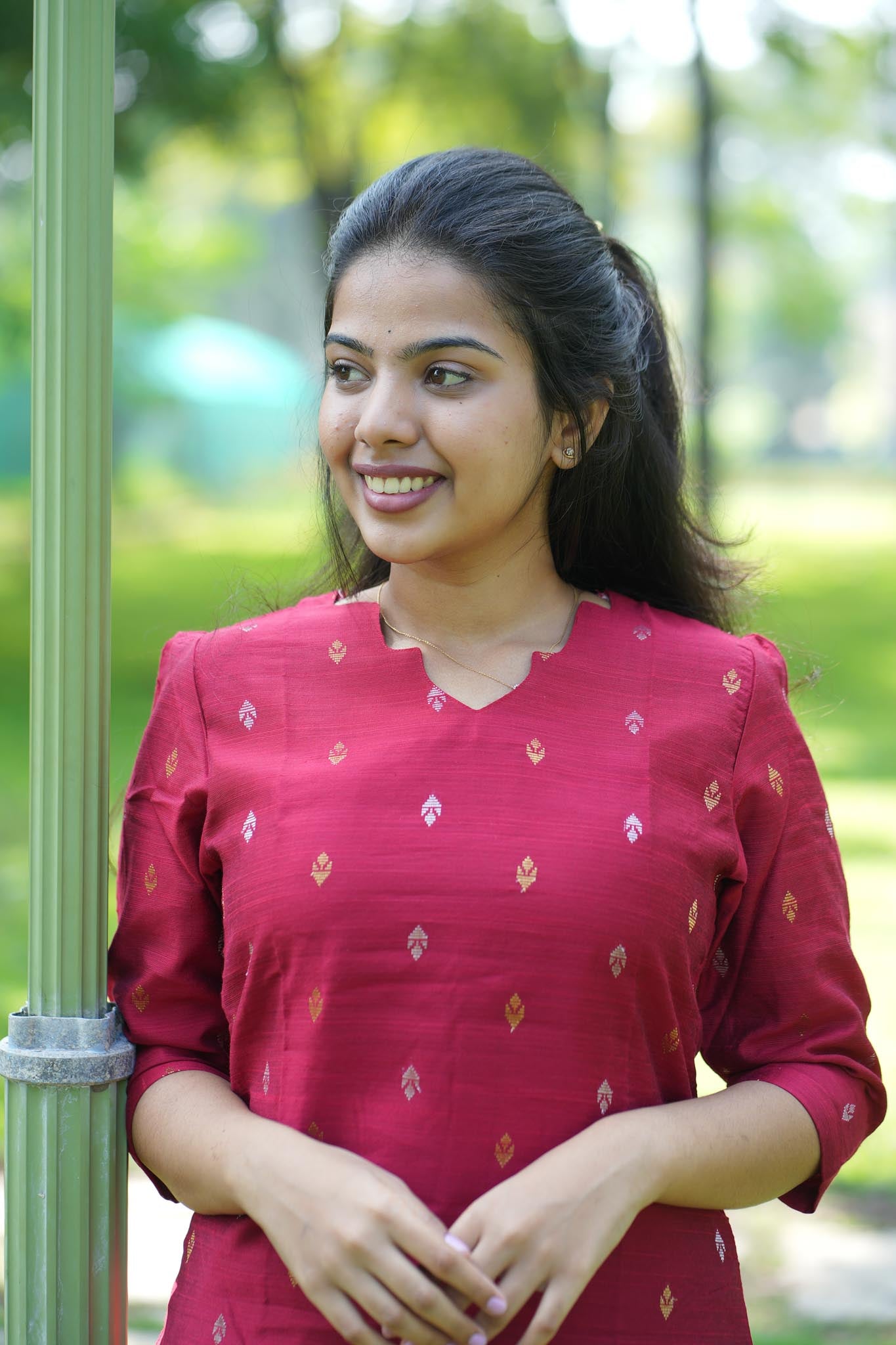 Crimson Red Raw Silk Co-Ord Set with Scalloped Hemline