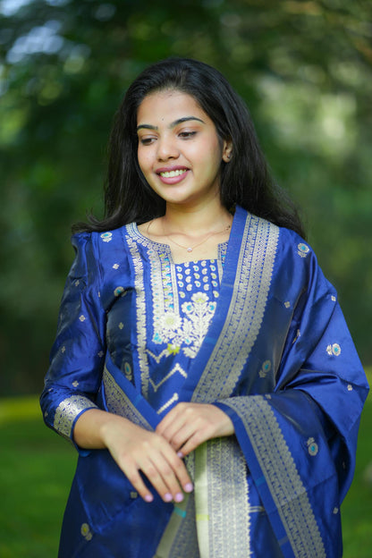 INK Banarasi Suit Set – Royal Blue & Gold Zari Elegance