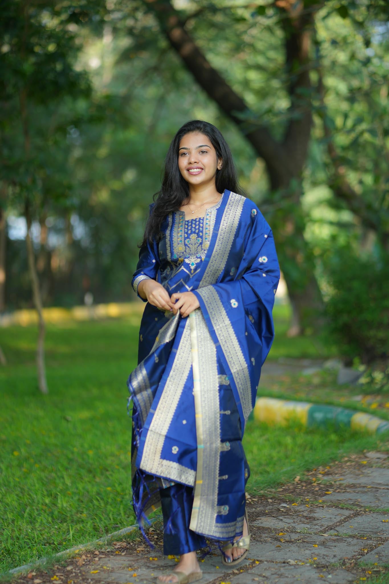 INK Banarasi Suit Set – Royal Blue & Gold Zari Elegance