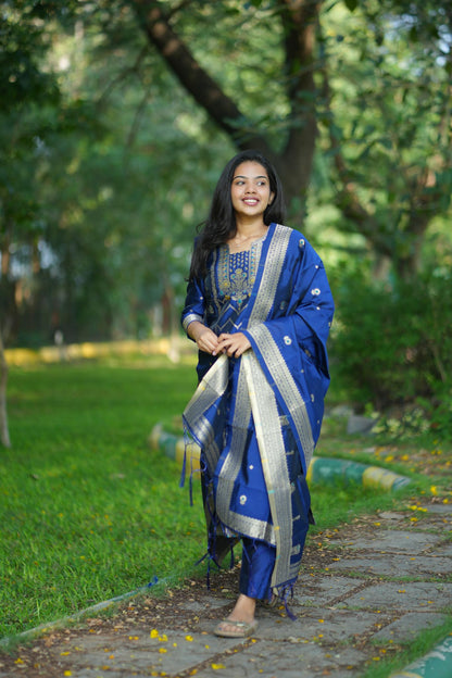 INK Banarasi Suit Set – Royal Blue & Gold Zari Elegance