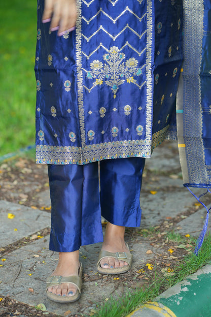 INK Banarasi Suit Set – Royal Blue & Gold Zari Elegance