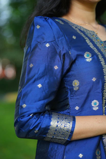 INK Banarasi Suit Set – Royal Blue & Gold Zari Elegance