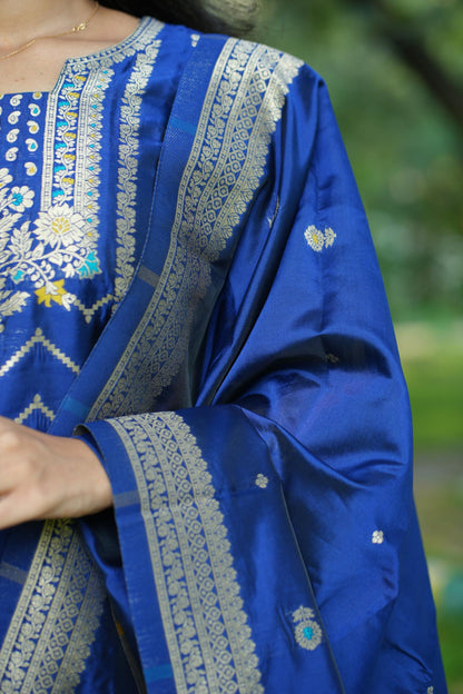 INK Banarasi Suit Set – Royal Blue & Gold Zari Elegance