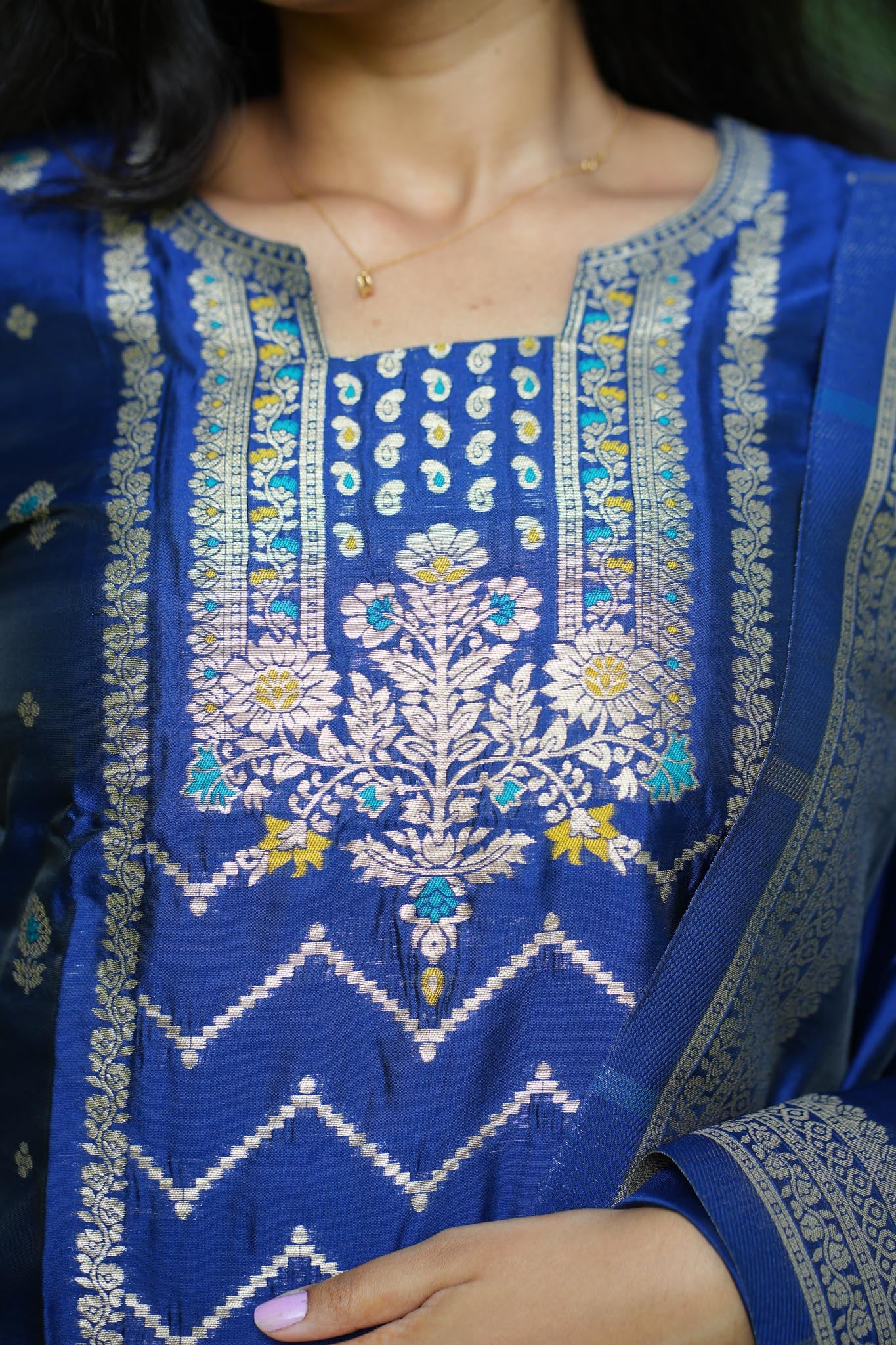 INK Banarasi Suit Set – Royal Blue & Gold Zari Elegance