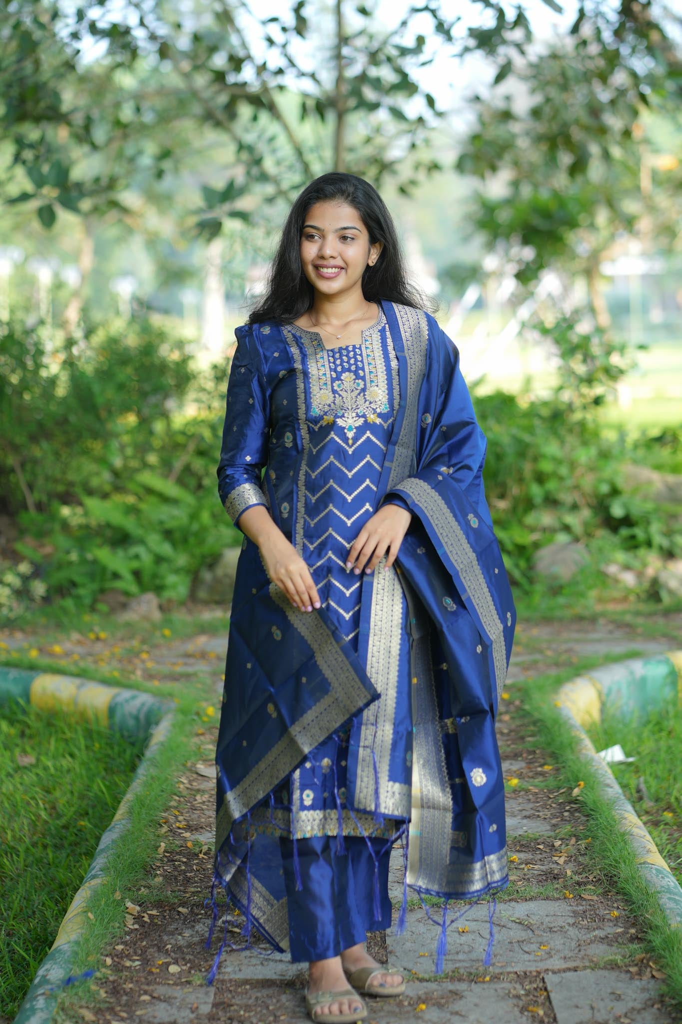 INK Banarasi Suit Set – Royal Blue & Gold Zari Elegance