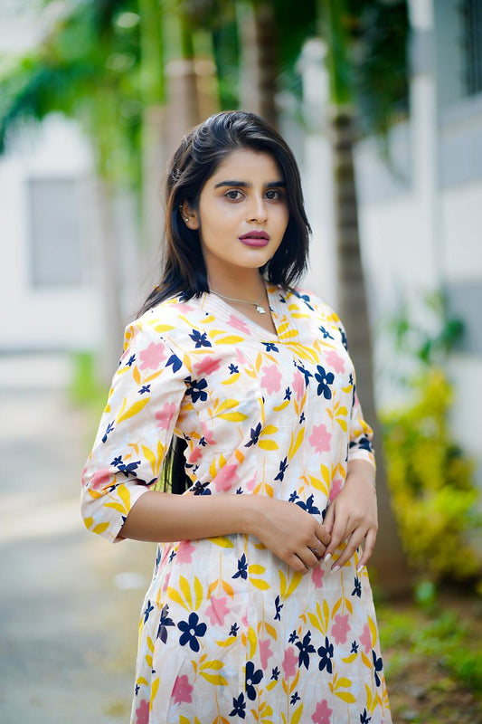 Wild Flower Dress – Elegant A-Line Cotton Mul Dress