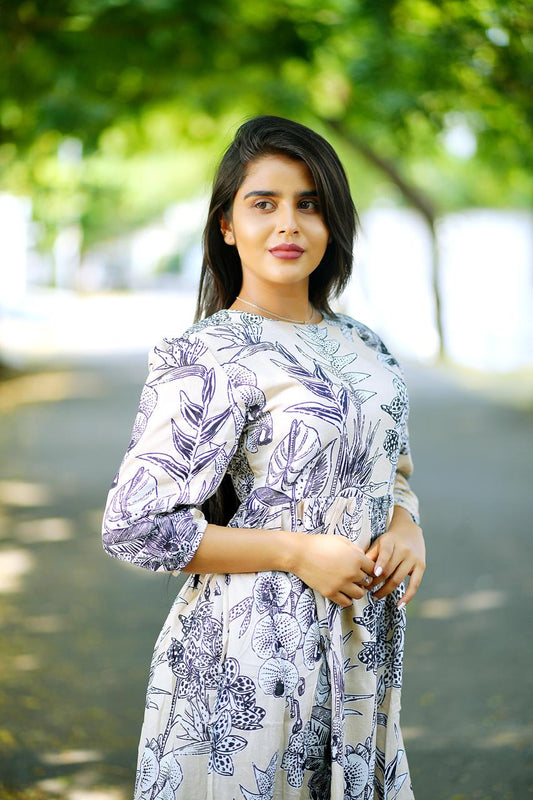 Tropical Beige Classic Dress – Premium Mul Mul Cotton for Comfort & Style