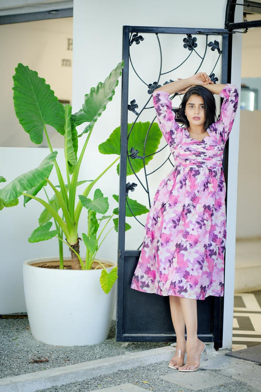 Floral Infinity Lilac and Pink Dress – Perfect for Casual Outings & Vacations