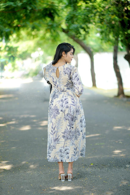 Tropical Beige Classic Dress – Premium Mul Mul Cotton for Comfort & Style