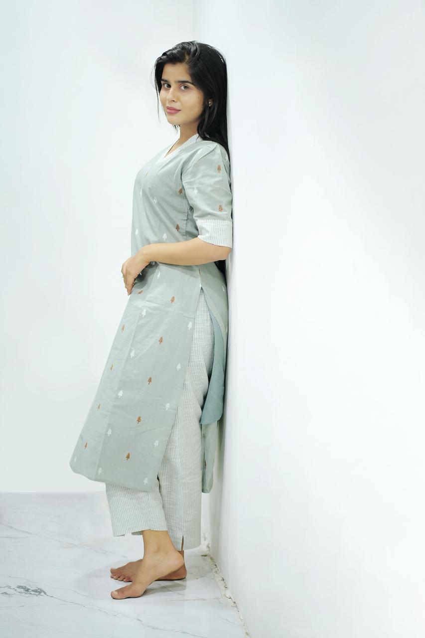 Grey Glam Handloom Set - Ethnic & Modern Everyday Wear