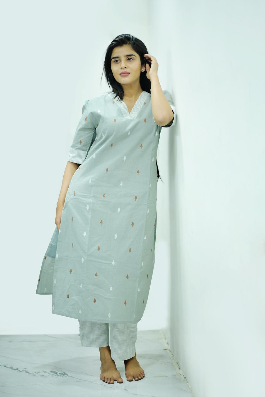 Grey Glam Handloom Set - Ethnic & Modern Everyday Wear