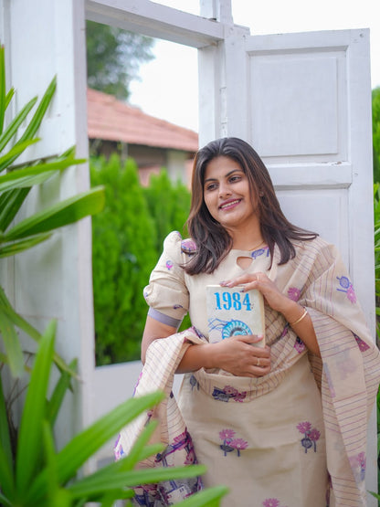 Pichwai Motif Jamdani Silk Cotton Suit Set